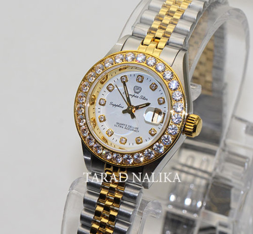 นาฬิกา Olympia star lady sapphire 683271-205  2Kหน้าปัดขาว ขอบพลอยขาว