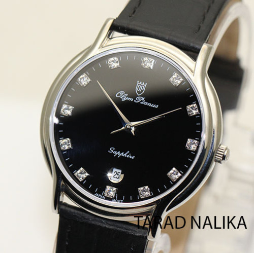 นาฬิกา Olympia Pianus sapphire quartz 151-2M-616 สายหนัง หน้าปัดดำ