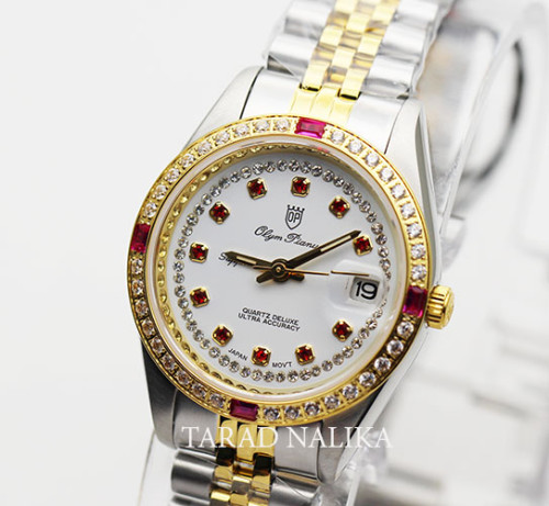 นาฬิกา Olym pianus lady sapphire sportmaster 6832L29-404E 2K หน้าขาว ขอบพลอยล้อม 28 มม.