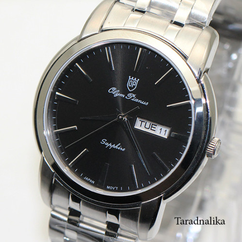 นาฬิกา Olym pianus Gent sapphire quartz 5688M-616 ตัวเรือนเงิน หน้าปัดดำ