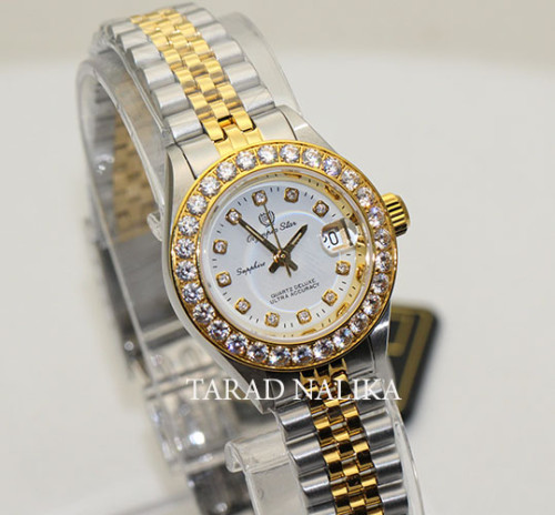 นาฬิกา Olympia star lady sapphire 683271-205  2Kหน้าปัดขาว ขอบพลอยขาว 1