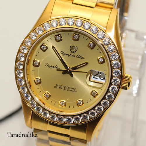 นาฬิกา Olympia star sapphire 893271-219 เรือนทอง หน้าปัดทอง พลอยล้อม