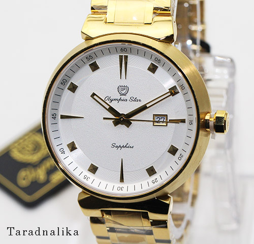 นาฬิกาข้อมือ Olympia star sapphire ควอทซ์ 58081G-204 (ตัวเรือน:ทอง หน้าปัด:ขาว)