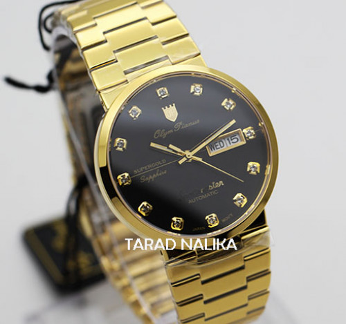 นาฬิกา Olym pianus sportmaster automatic sapphire 8909AM-434 เรือนทอง หน้าปัดดำ หลักพลอย 1