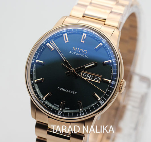 นาฬิกา MIDO Commander Datoday M021.430.33.091.00 pinkgold  green dial 40 mm.