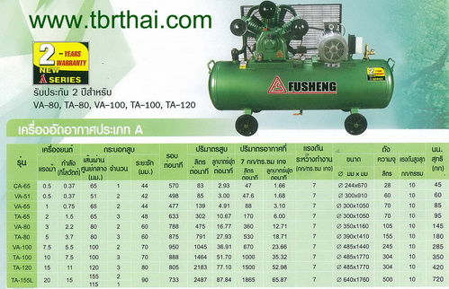 ปั๊มลมFUSHENG 5 แรงม้า รุ่น TA-80 /155 ลิตร Air Compressor FUSHENG 5 HP Model TA80/155M 1