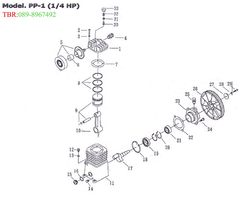 อะไหล่ปั๊มลมลูกสูบ PUMA Model PP-1 รุ่นแผ่นลิ้น 1/4HP