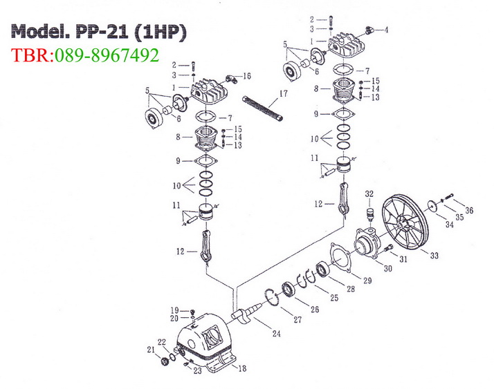 อะไหล่ปั๊มลมลูกสูบ PUMA Model PP-21  (1 HP )