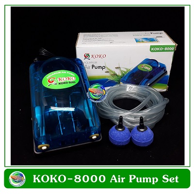 Air Pump set ปั้มลม 2 ทาง KOKO 8000 ปั้มอ๊อกซิเจน สำหรับเลี้ยงกุ้ง ปลา คุณภาพดี อุปกรณ์ครบชุด