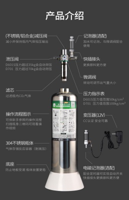 Pro D601 ช ดถ งคาร บอน แบบผสมเอง Co2 สำหร บต ไม น ำ ขนาดถ ง 2 ล ตร ม โซล นอยด