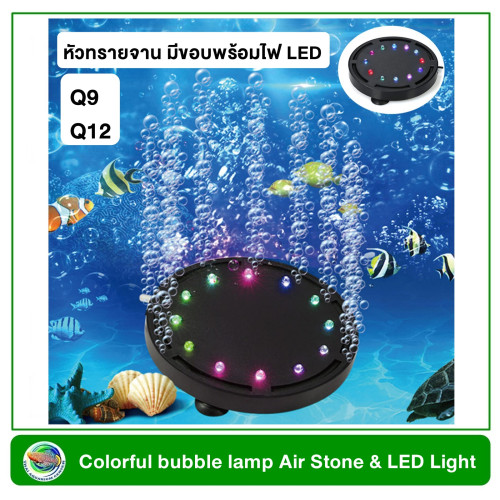 หัวทรายจาน มีขอบพร้อมไฟ LED colorful bubble lamp Air Stone & LED Light
