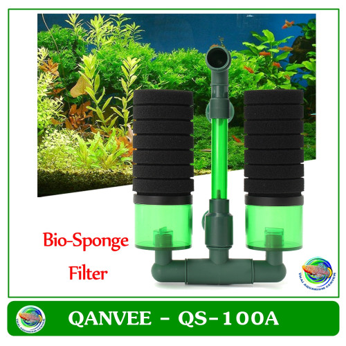 QANVEE QS-100A Bio Sponge Filter กรองฟองน้ำพร้อมช่องใส่วัสดุกรอง 100 กรัม แบบติดข้างตู้ปลา ขนาดไม่เก
