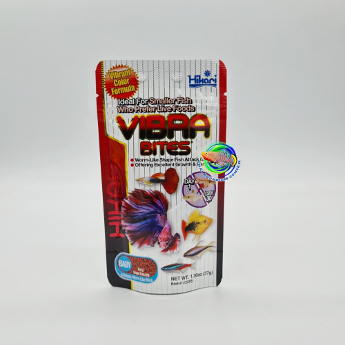 Hikari Vibra Bites Baby อาหารปลา สำหรับปลากัด และปลาเล็กทุกชนิด 5 g.รูปร่างคล้ายหนอน ชนิดเม็ดจมช้า 1
