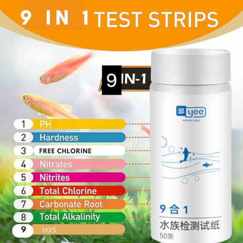 YEE 9 IN 1 แผ่นทดสอบคุณภาพน้ำ Water Test Strips for pH, NO2, NO3, GH, Cl2, TCL, KH, H2S