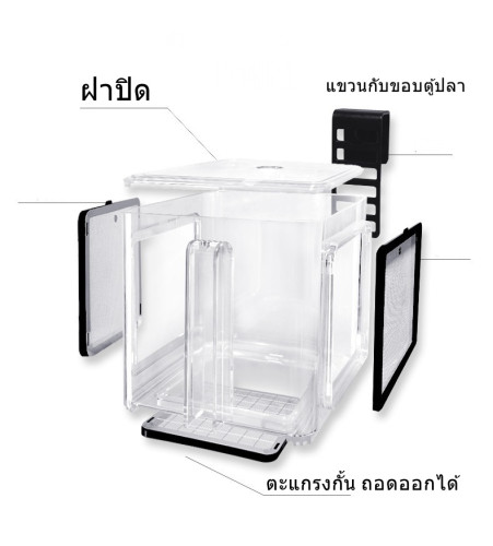 กล่องอคริลิค แยกเลี้ยงปลา กุ้ง ในตู้ปลาใหญ่ แบบแขวน แบบ 1 ช่อง พร้อมตะแกรงสแตนเลส 304  Aquarium Fish 1