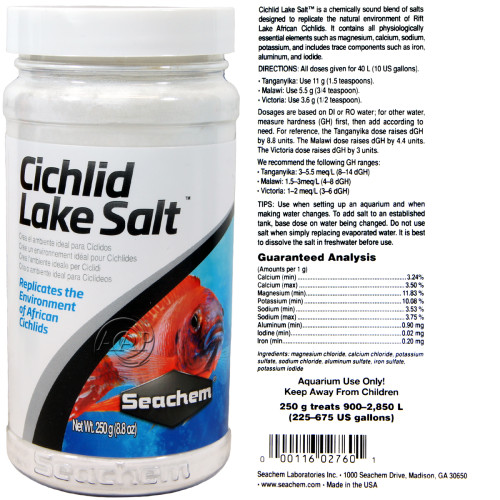 Seachem Cichild Lake Salt 250 g เกลือ แร่ธาตุสูง ปรับสภาพน้ำให้มีค่าที่เหมาะสม พร้อมแร่ธาตุที่จำเป็น