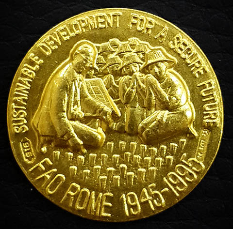 เหรียญในหลวง FAO อะกริคอลา เนื้อทองคำ 4 กรัม ขนาด 1.9 ซ.ม. ปี2538 มาพร้อมซองหนังเดิมๆ สวยงามมาก 1