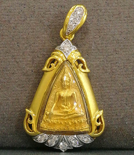 เหรียญพระสมเด็จนางพญา ส.ก.เนื้อทองคำ พิมพ์เล็ก ปี35 5รอบราชินี ร.9เสด็จร่วมพิธี พร้อมกรอบทองฝังเพชร