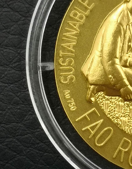 เหรียญในหลวง FAO อะกริคอลา อิตาลี เนื้อทองคำ 750 หนัก 12กรัม หมายเลข 3333 ปี2538 สภาพสวย ไม่มีกล่อง 2