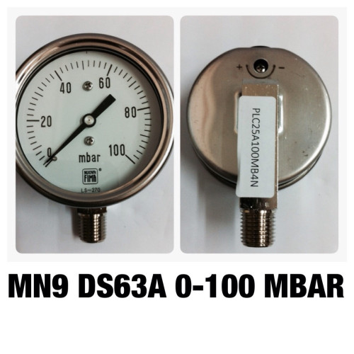 NUOVAFIMA รุ่น MN9 DS63A หน้าปัด2.5“ เกลียวทองเหลืองชุบ 1/4”NPT Range 0-100 MBar