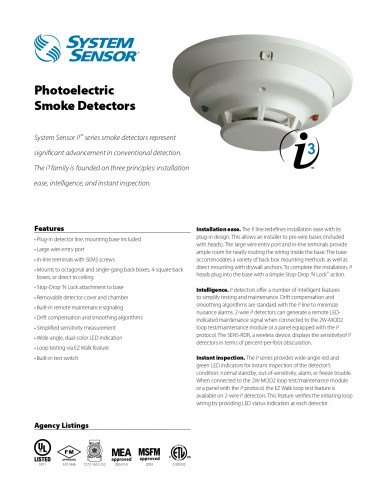 SYSTEMSENSOR 2WT-B i3 Series, Photo Themal Detector, 2-Wire Standrad ...