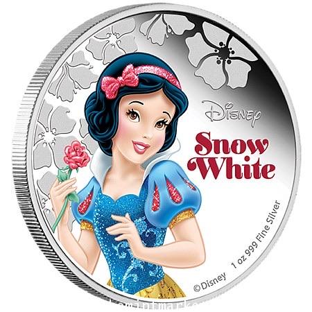 Snow White Disney Princess เนื้อเงินขัดเงา ขนาด 4 ซม. พร้อมแพคเกจเล่ม ของ New Zealand Mint