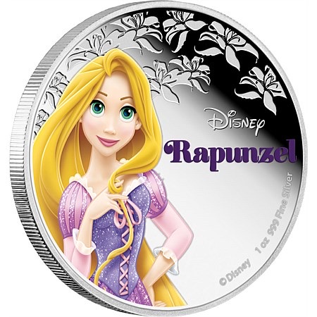 Rapunzel Disney Princess เนื้อเงินขัดเงา ขนาด 4 ซม. พร้อมแพคเกจเล่ม ของ New Zealand Mint