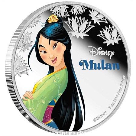Mulan Disney Princess เนื้อเงินขัดเงา ขนาด 4 ซม. พร้อมแพคเกจเล่ม ของ New Zealand Mint