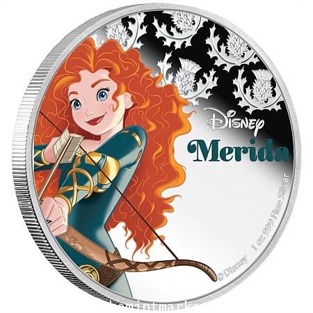 Merida Disney Princess เนื้อเงินขัดเงา ขนาด 4 ซม. พร้อมแพคเกจเล่ม ของ New Zealand Mint