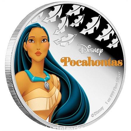 Pocahontas Disney Princess เนื้อเงินขัดเงา ขนาด 4 ซม. พร้อมแพคเกจเล่ม ของ New Zealand Mint