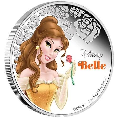 Belle Disney Princess เนื้อเงินขัดเงา ขนาด 4 ซม. พร้อมแพคเกจเล่ม ของ New Zealand Mint