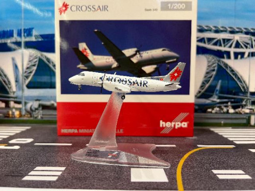 Herpa Wings 1:200 Crossair Saab 340 HB-AKN HW573252 [Width 10.5 Length 9.5 Height 3 cms]