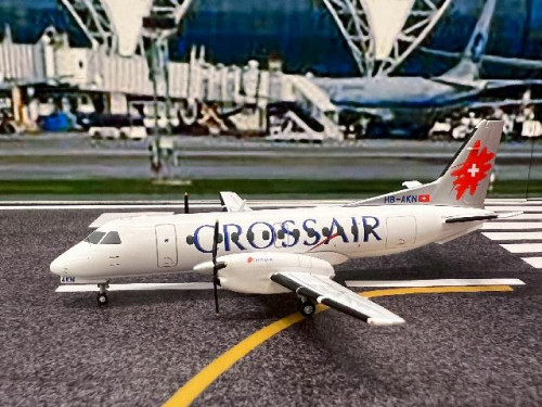 Herpa Wings 1:200 Crossair Saab 340 HB-AKN HW573252 [Width 10.5 Length 9.5 Height 3 cms] 1