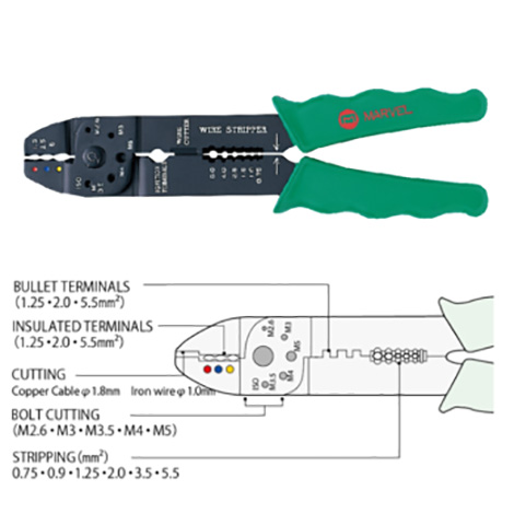 คีมย้ำหางปลา ตัด ปอกสายไฟ Marvel MEB-500 Multi-purposes Pliers