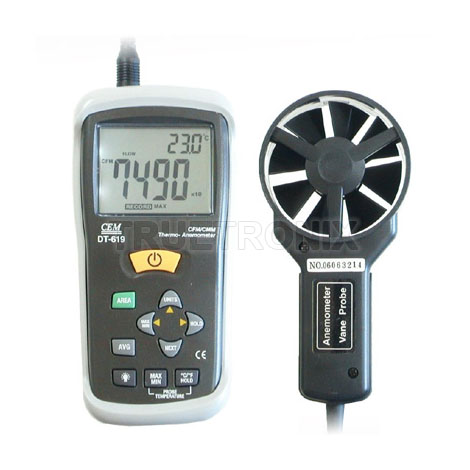 เครื่องวัดความเร็วลมและวัดอุณหภูมิ Thermo Anemometer DT619