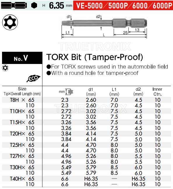 TORX Bit (Tamper-Proof) No.V 1