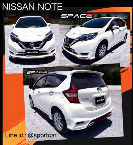 ชุดแต่ง Nissan Note SPACE V2 ปลายท่อเหลี่ยม ใบไม้ VIP,  สเกิร์ตรอบคัน นิสสัน โน๊ตสีดำ แต่งสวย 0