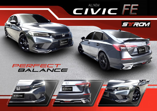 ชุดแต่ง Civic FE 2021 2022 STROM V2 รุ่นปลายท่อใบไม้  VIP Style สเกิร์ตรอบคัน Civic 2021,ของแต่ง civ 4