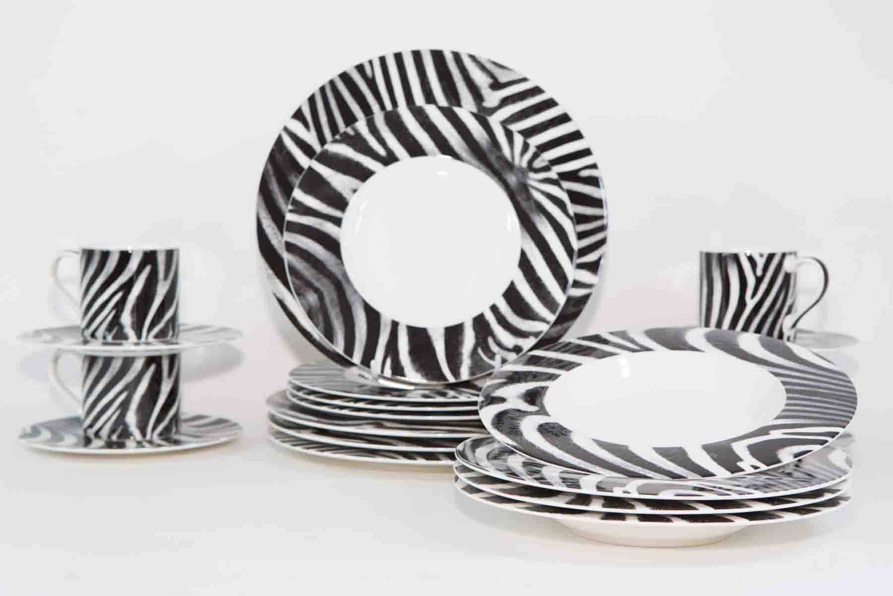 ขาย จานชาม เซรามิก 20 ชิ้น ลาย Zebra