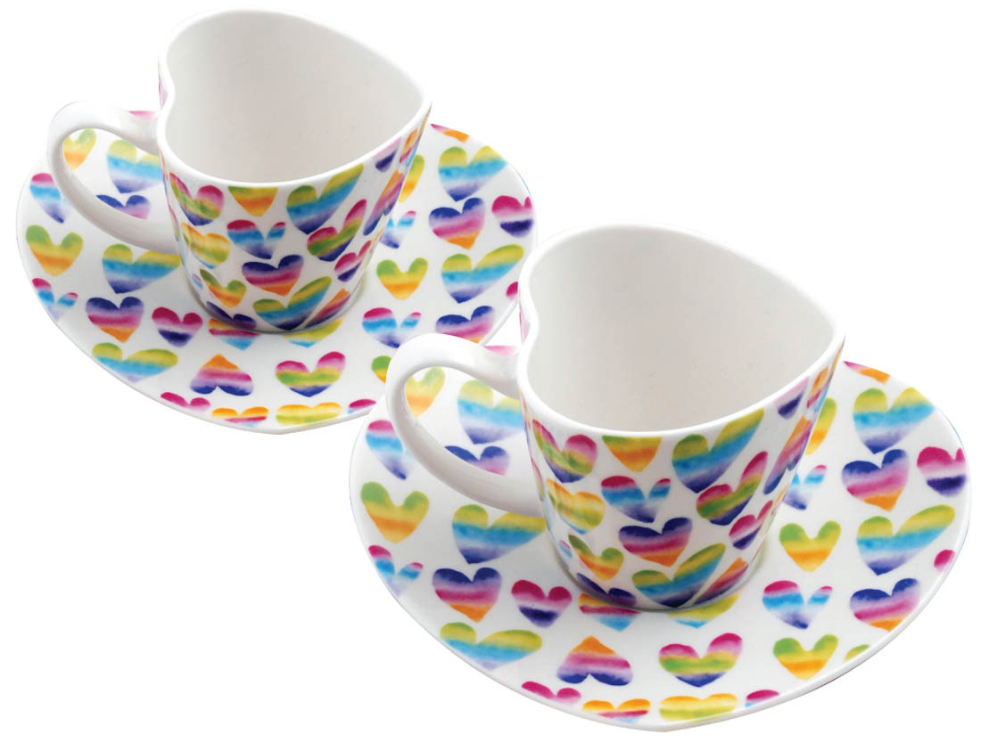 แก้วกาแฟ 2 ที่ ลาย Rainbow Heart บรรจุกล่องของขวัญ