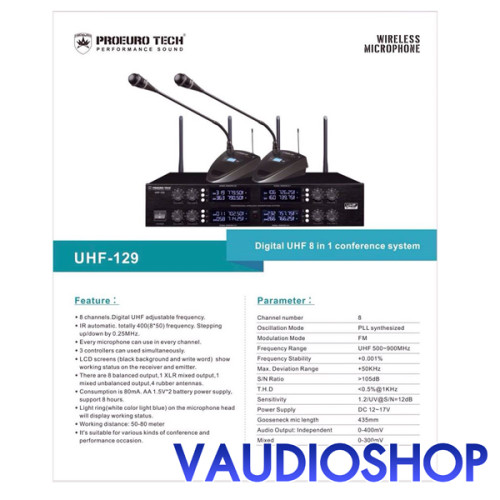 PROEUROTECH UHF-129 (45cm.) ไมค์ประชุมไร้สาย 8 ตัว ชุดประชุมไร้สาย โปรยูโรเทค UHF129 ไมค์ประชุม คอยา 7