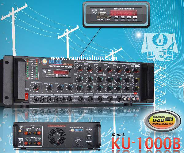 Power Mixer MUSIC KU-1000 (มีไลน์ 70-100V ในตัว, USB,SD CARD,FM สำหรับเสียงตามสาย) 2