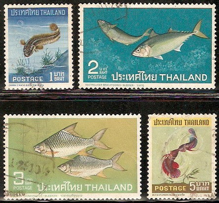แสตมป์ชุดปลาไทยชุดแรก ปี 2510 ใช้แล้ว