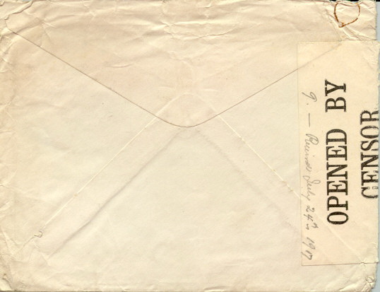 ซองจดหมายเก่า เป็นซองเซ็นเซอร์ โดยไปรษณีย์ของกองทัพอังกฤษ ส่งไปเอมริกา ปี 1917 1