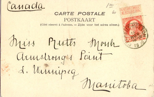 โปสการ์เก่า หายาก ส่งจากประเทศเบลเยี่ยม ไปแคนาดา ปี 1906 1