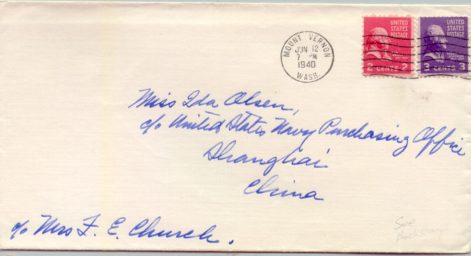 ซองจดหมายเก่าส่งจากอเมริกา ไปเมืองเซี่ยงใฮ้ ประเทศจีน ปี 1940