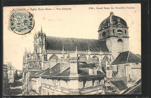 004 โปสการ์ดเก่าประเทศฝรั่งเศส ปี คศ. 1909 (พ.ศ. 2452 ตรงกับรัชสมัย ร.5) รูป Alencon โบสถ์ Vue Gener
