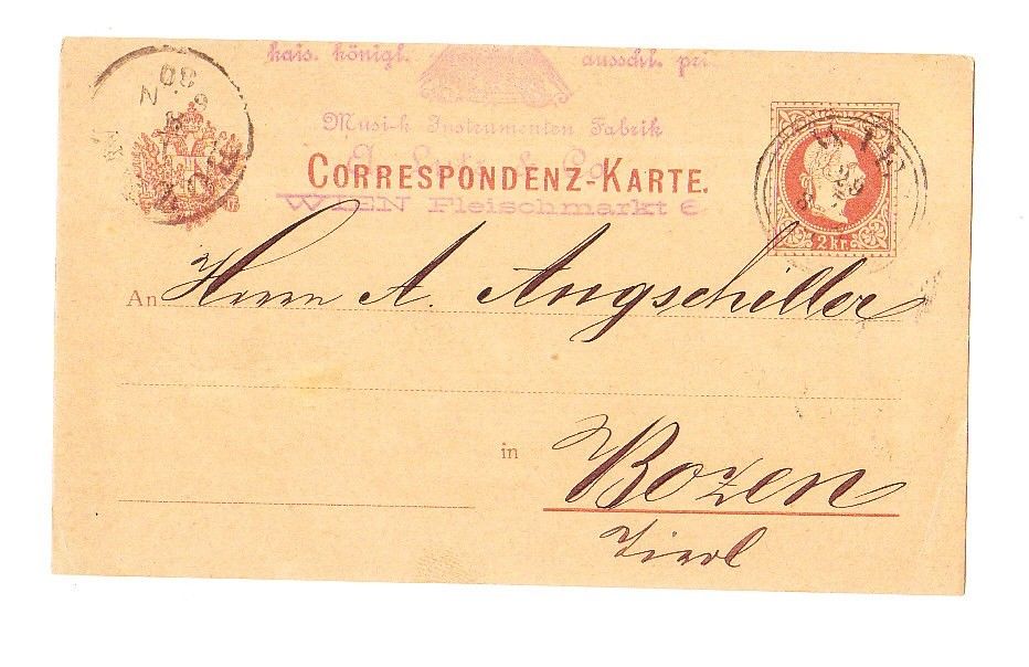 014 โปสการ์ดเก่าประเทศออสเตรีย ปี 1880 (พ.ศ. 2423 ตรงกับรัชสมัย ร.5) ก่อนมีไปรษณีย์ไทย ราคา 2 kr ส่ง