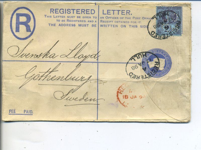 020 จดหมายเก่าประเทศอังกฤษ ปี ค.ศ. 1898 (พ.ศ.2441 สมัยรัชกาลที่ 5) ซองจดหมายลงทะเบียนติดแสตมป์เพิ่ม