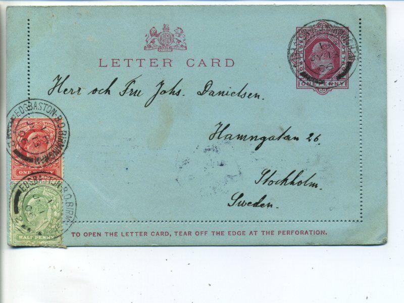 024 จดหมายติดแสตมป์เก่าประเทศอังกฤษ ปี ค.ศ. 1906 (พ.ศ.2449 สมัยรัชกาลที่ 5) letter card